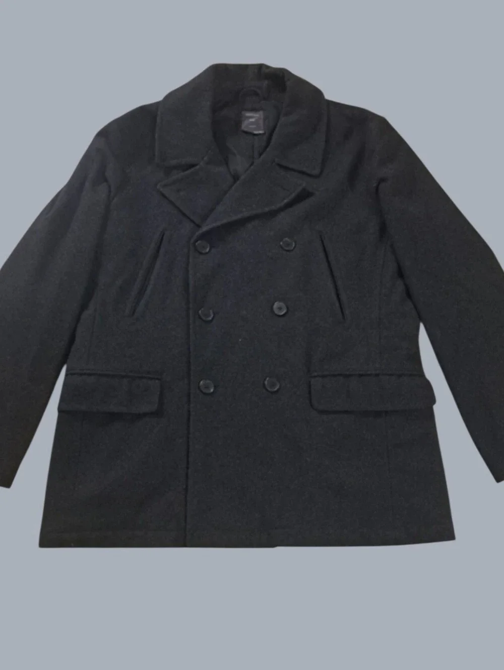 Gap Grayish Black Wool Blend Double-Breasted Peacoat Men's Size XL
